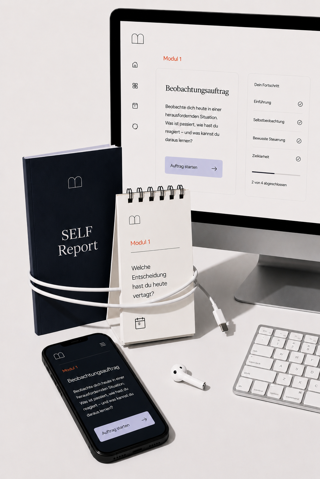 Das mondayLAB-System: Plattform, SELF Report, Kalender und App.