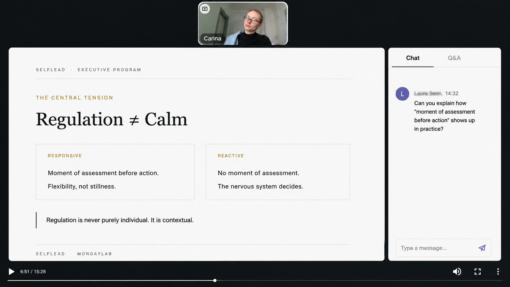 Live webinar in SELFLEAD: a talk and the cohort's live chat.