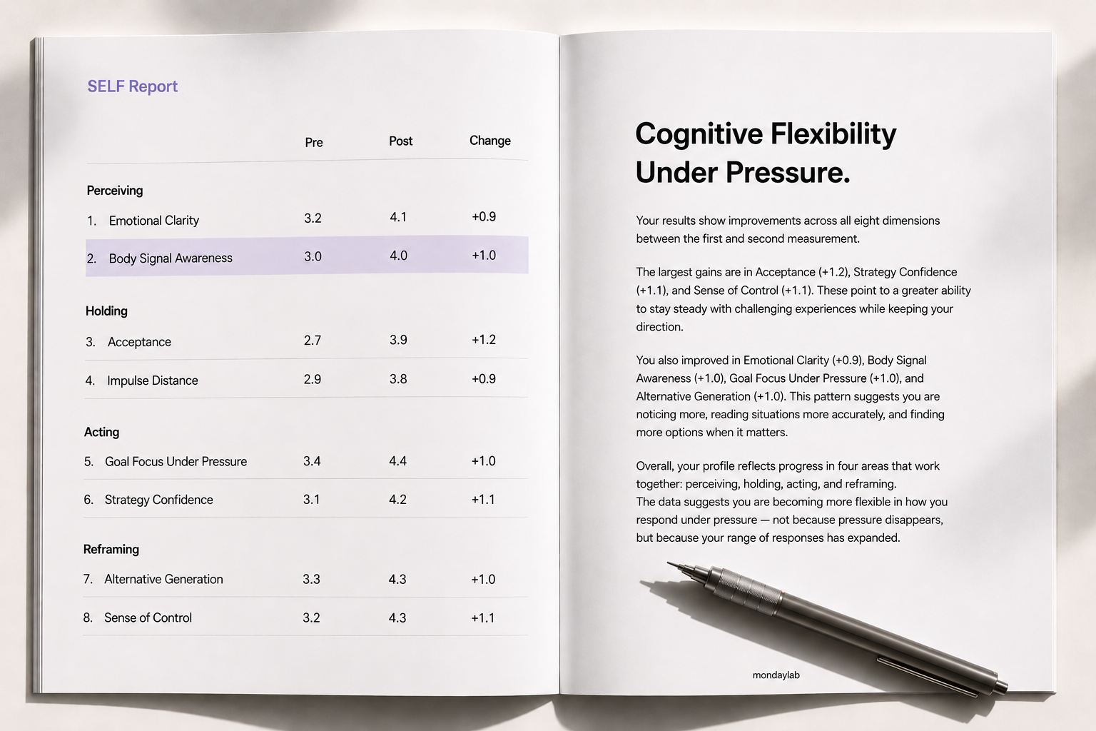 Example view of an open SELF Report.